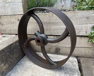 Vintage Large Industrial Cast Iron 17" Wheel Pulley Cart Flywheel Garden Display - Picture 1 of 10