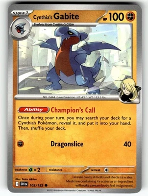 Pokemon SV10: Destined Rivals card 103/182 Cynthia's Gabite - Image 1 of 4