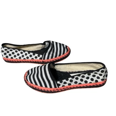 Sophia Webster preto branco coral listra bolinhas slip on espadrille plana tamanho 5.5 - Imagem 1 de 4