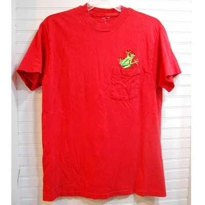 Vintage Frog t-shirt Men's medium Embroidered Single Stitch Red tee - Image 1 of 4