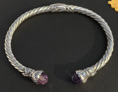 Robert Manse 925 18K Gold Amethyst? Cuff Twisted Cable Bracelet Bangle Clamper - Image 1 of 4