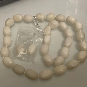 WHITE OPALITE STERLING SILVER 925 NECKLACE BRACELET EARRINGS SET HSN - Picture 1 of 7