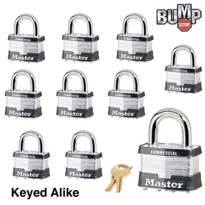 Master Lock Padlock - Ten (10) Keyed Alike Locks 5NKA-10 w/Bump Stop Technology - Picture 1 of 4