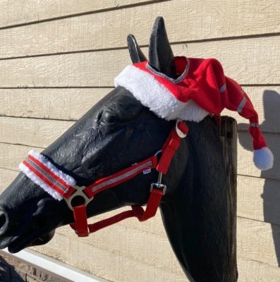 Caballo Navidad Medias Sombrero y Halter Set Rojo con Vellón Blanco Foto 1 de 4