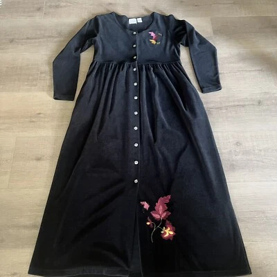Maxi Vestido Vintage Terciopelo M Negro Manga Larga Apliques Gótico Años 90 Bruja Grunge Foto 1 de 4
