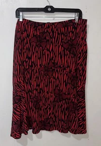 George Skirt Womens Large 12/14 Red Black Hibiscus Floral A-Line Knee Length - Picture 1 of 8