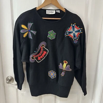 Suéter Negro Cedro Vintage Años 80 90 Talla XL Centro Comercial Funky Plisado Feo Joyas Foto 1 de 4