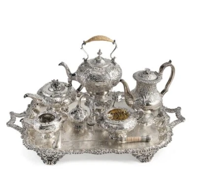 Rare 19th Repousse  Sterling Silver Tea & Coffee Set Owned By Barbara Walters - Image 1 of 2