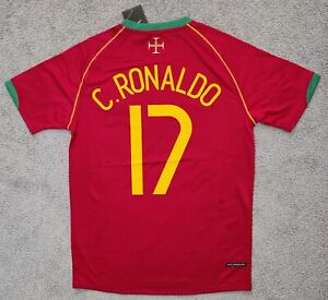 Portugal 2006 World Cup Cristiano Ronaldo # 17 Home Soccer Retro Jersey Men's L
