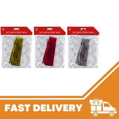 Christmas Cellophane Gift Bag Matching Bow Hamper Gift Cello Wrap Present Foil - Image 1 of 4