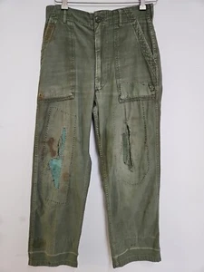 Pantalones Panaderos Verdaderos De Colección OG-107 Militares Ejército de Estados Unidos Guerra de Vietnam Distress Reparados 28x29 - Imagen 1 de 15