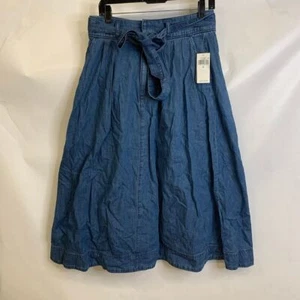 LAUREN RALPH LAUREN Denim Pleated Belted Midi Skirt Women's Size 6 - Picture 1 of 5