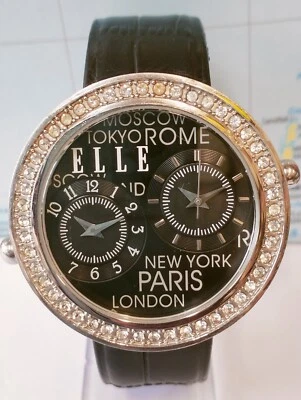 ELLE NEW YORK PARIS LONDON QUARTZ DUAL TIME EL20038S06C WOMEN'S FULL WORKING VTG - Image 1 of 4