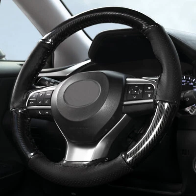 Carbon Fiber + Leather HYBRID Hand Sew Car Steering Wheel Cover Anti-Slip DIY - Image 1 of 4
