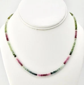 A++ Multi Watermelon Tourmaline Faceted Rondelle Gemstone Beaded Necklaces 18'' - Picture 1 of 12