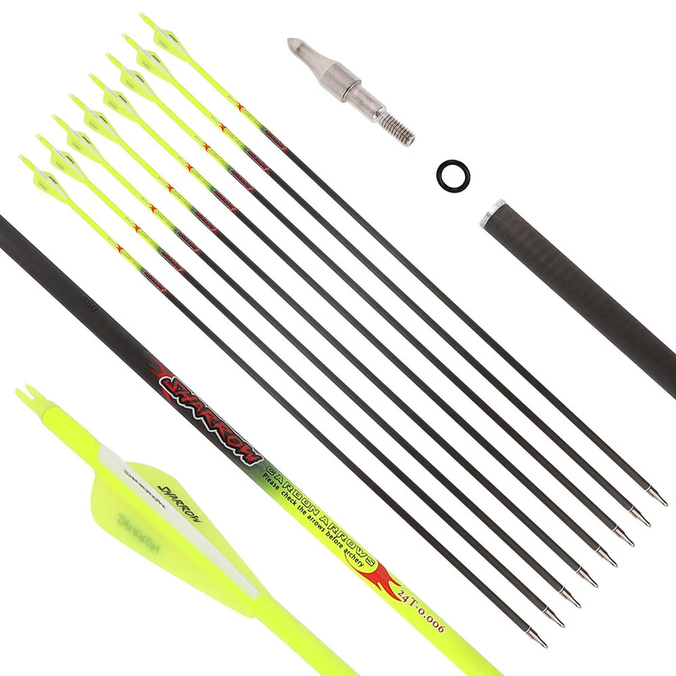 32" Pure Carbon Arrows Archery SP300-600 Vanes ID6.2MM Recurve Bow Shooting Hunt - Image 1 of 4