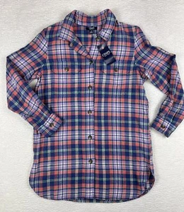 Chaps Flannel Shirt Womens Medium Plaid Fall Button-Down Long Tunic Length - Picture 1 of 14