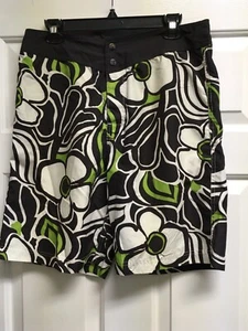 J Crew Black Green White Floral Abstract Men's Swim Trunks Board Shorts 32 - Picture 1 of 6