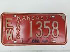 1971 Kansas Truck 8M Farm Ellsworth County License Plate 1358