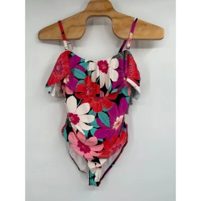 $135 La Blanca Women's Red Purple Tropical Ruffle One-Piece Swimwear NWT 18W - Image 1 of 4