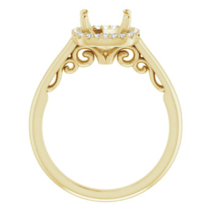 Hollow Design Cushion Custom 7mm Natural Diamond Women Ring Semi Mount 14K Gold