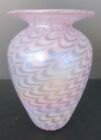 VINTAGE IRIDESCENT PINK PULLED FEATHER ART GLASS 4" VASE SIGNED NWS 1992