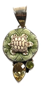 Sterling silver Peridot MD India turtle statement pendant - Picture 1 of 5