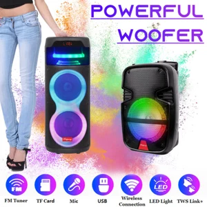 Haut-parleur de fête Bluetooth portable fort 8" subwoofer basses lourdes TWS FM AUX TF micro - Photo 1 sur 18