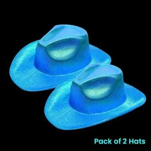 Sparkly Iridescent Glitter Space Blue Cowboy Hats - Pack of 2 by Party Glowz - Picture 1 of 5