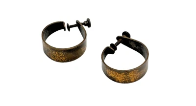 Brushed Copper Screw-Back Hoop Huggie Handmade Vintage Earrings - Image 1 of 4