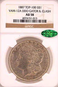 1887 $1 NGC AU 58 CAC VAM 12A "Dbl LIBERTY & Alligator Eye" (TOP 100) - Picture 1 of 22