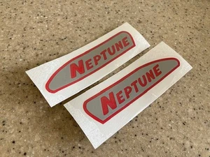 Neptune Vintage Outboard Motor Decals Silver/Red FREE SHIP + FREE Fish Decal! - Picture 1 of 1