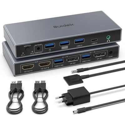 DP in - HDMI out - KVM Switch 2 Monitore 2 PC 4K@60Hz HDMI Out 4 USB - Bild 1 von 4