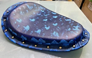 For Real Leather black with Blue Dotted Bobber Solo Seat for Royal Enfield @24 - Picture 1 of 5