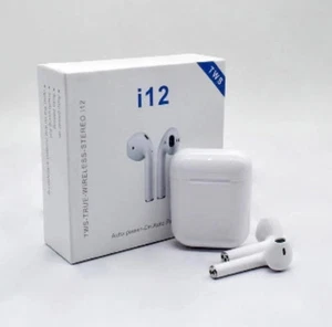 TWS True Wireless Stereo i12 Earbuds, White, Auto Pairing, Auto Power On, Touch - Picture 1 of 3