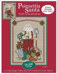 Poinsettia Santa Counted Cross Stitch Pattern w / Charm by Sue Hillis - Picture 1 of 2