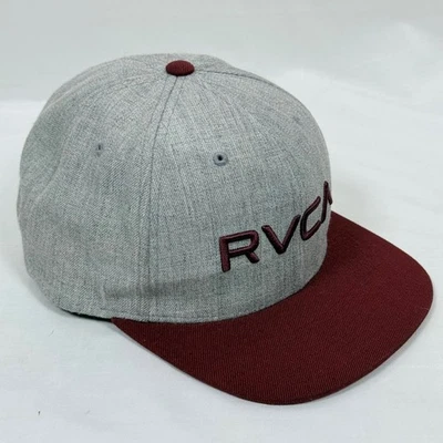 RVCA Mens Gray Burgundy Wool Blend Mid Fit Snapback Hat Cap - Image 1 of 4