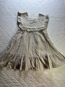 Vintage Ashmyova Girls Crochet Lace Trim Sundress Brown Ruffle Striped Bohemian - Picture 1 of 7