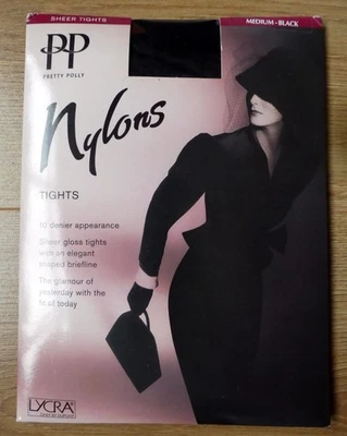Pretty Polly Vintage-Style Black Glossy/Shiny 'Nylons' Tights Medium - Image 1 of 4