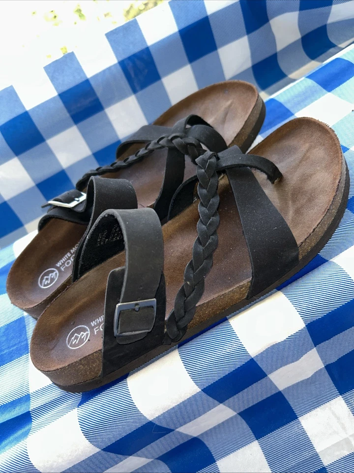 White Mountain Women's Sandals Black Leather, & Cork Footbed,  Size 11 - Image 1 of 4