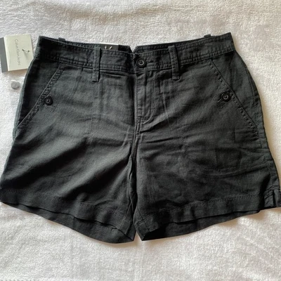 Calvin Klein 牛仔裤经典亚麻短裤女式 4 黑色夏季极简全新带标签 — 第 1/4 张图片