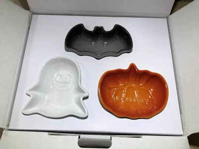 Set of3 Mini Halloween Dish LE CREUSET Treat Bowls Flint Bat White Ghost Pumpkin