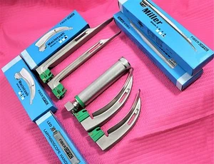 Fiberoptic Laryngoscope Mac + Miller EMT Anesthesia Combo SET 4 BLADES HANDLE - Picture 1 of 5