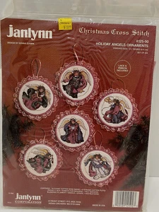 Conjunto de adornos vintage de ángeles navideños de punto de cruz Janlynn NUEVO # 125-90 - Imagen 1 de 3