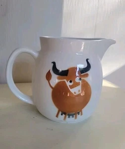 Arabia  Finland Porcelain MCM Brown Cow Bull Pitcher 5.25" Kaj Franck Vintage - Picture 1 of 10