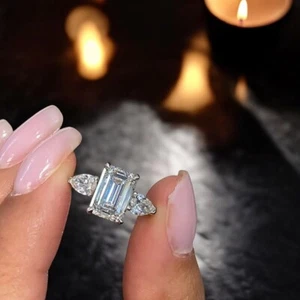 IGI 2.50 Ct Lab Created Emerald Cut Diamond Engagement Ring 18k White Gold - Picture 1 of 15