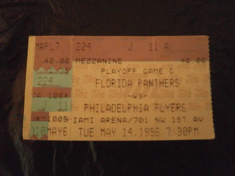 NHL Florida Panthers / Flyers Game Ticket Stub Series Clinching Game 6 1996 Cover