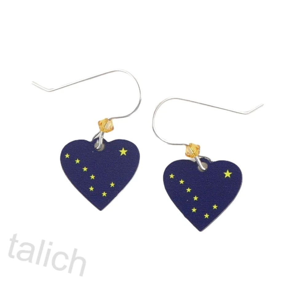 Pendientes Sienna Sky Bandera del Estado de Alaska Corazón Ligeros Únicos Hechos a Mano en EE. UU. Foto 1 de 4