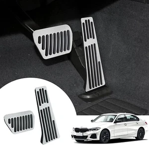 Matte Silver Aluminum Brake Gas Foot Pedal Pads Set Fits 14-18 F15 F16 X5 X6 - Picture 1 of 5