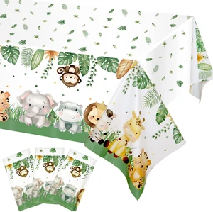 3Pieces Jungle Safari Tablecloths Animal Print Table Cover, Sage Green Baby Show - Picture 1 of 12